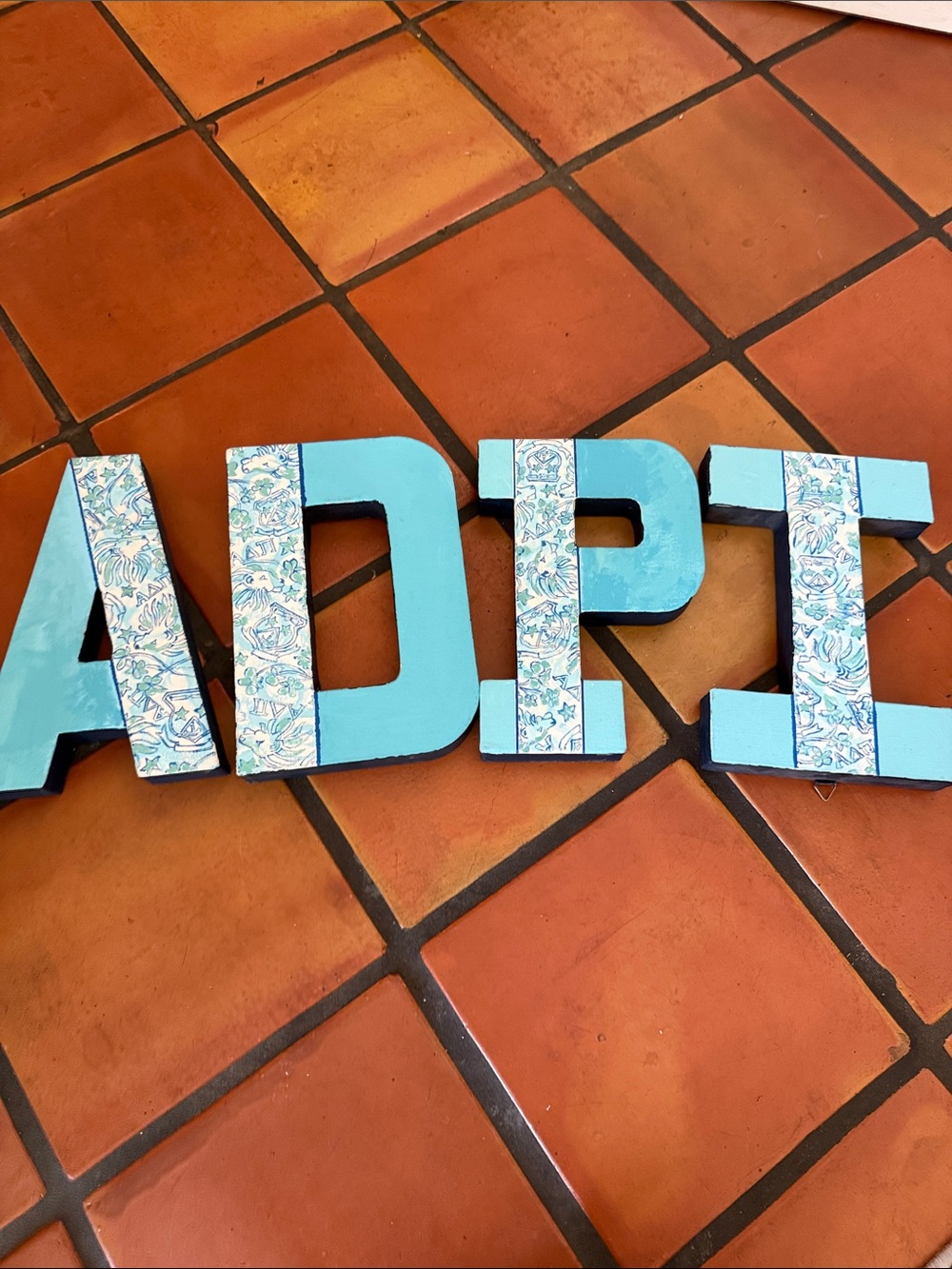 Hand painted Alpha Delta Pi ‘ADPI’ Lily Pulitzer inspired decor letters